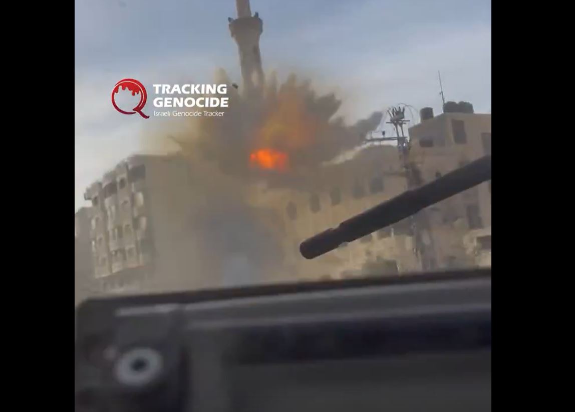 Video: An Israeli tank commander arbitrary shelling a mosque in Gaza without an apparent reason