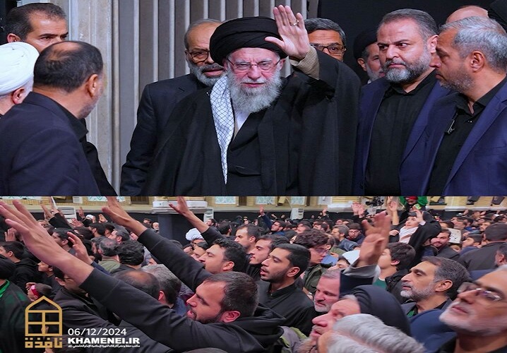  فیديو | الإمام الخامنئي یهدي كوفيته بعد أن طلبها أحد المعزّين اللبنانيّين