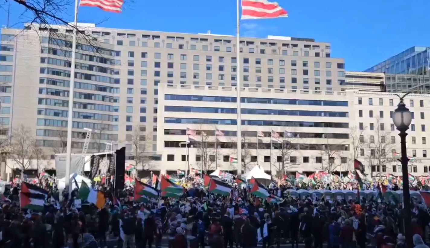 Video: Hundreds of demonstrators gathered in Freedom Plaza, Washington, D.C. for Palestine 