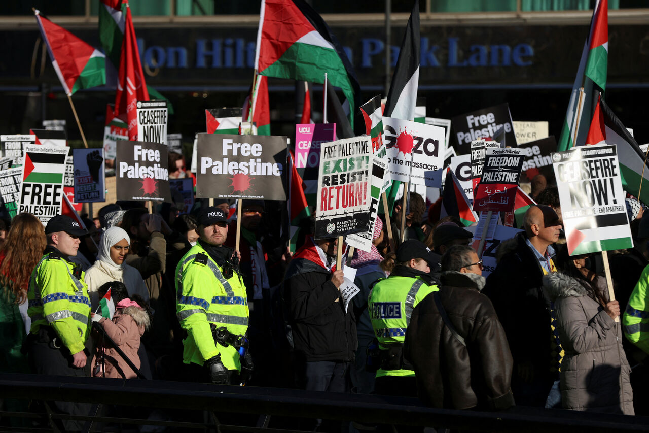 Pro-Palestinian protesters rally in London on New Year’s Eve