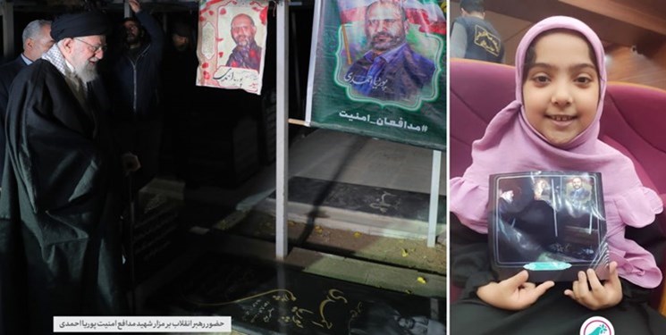 قائد الثورة يطيب خاطر ابنة شهيد بزيارته لقبره في "روضة الشهداء"