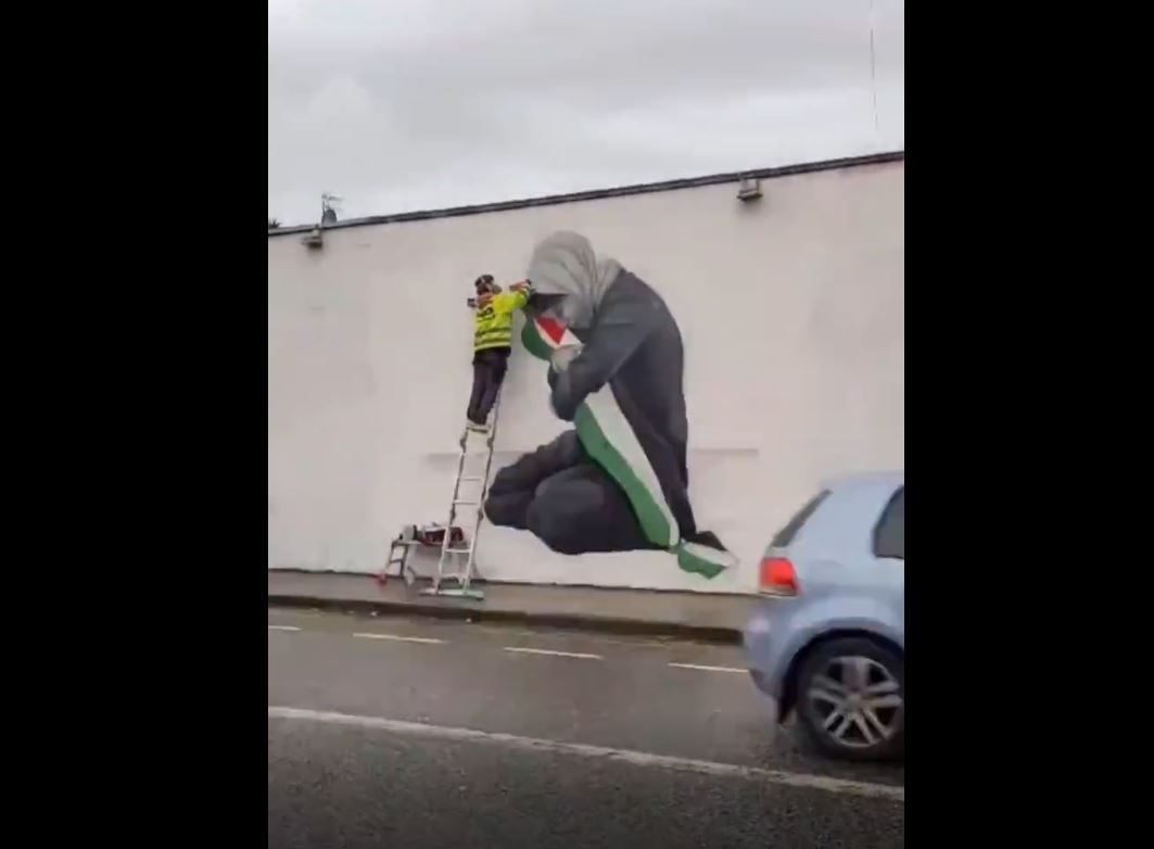 Video: Irish artist paints a graffiti inspired by a photograph taken by a Gaza journalist