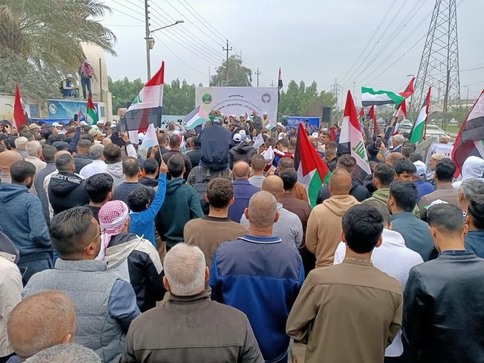 بغداد تشهد مظاهرات شعبية تطالب بنصرة فلسطين ورفض العدوان الصهيوني+(صور)