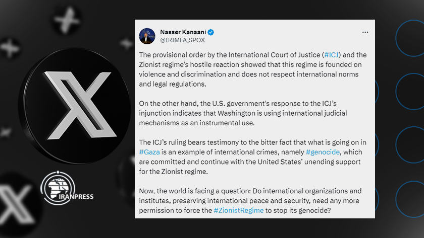  Iran's FM Spox: ICJ ruling; testimony to bitter fact of genocide in Gaza