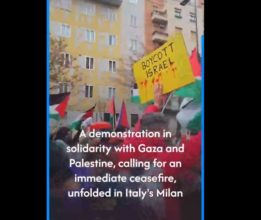 Video: Solidarity protest for Gaza & Palestine in Milan, Italy calling for an immediate ceasefire