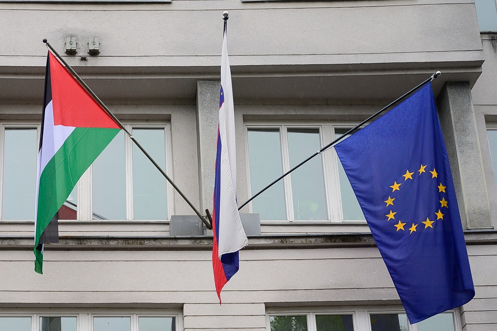 Slovenia raises flag of Palestine after recognizing it as a state