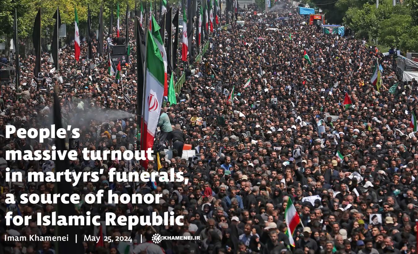 Imam Khamenei: Ang napakalaking bilang ng mga tao sa pag-libing ng mga martir, isang pinagmumulan ng karangalan para sa Islamikong Republika ng Iran + Video