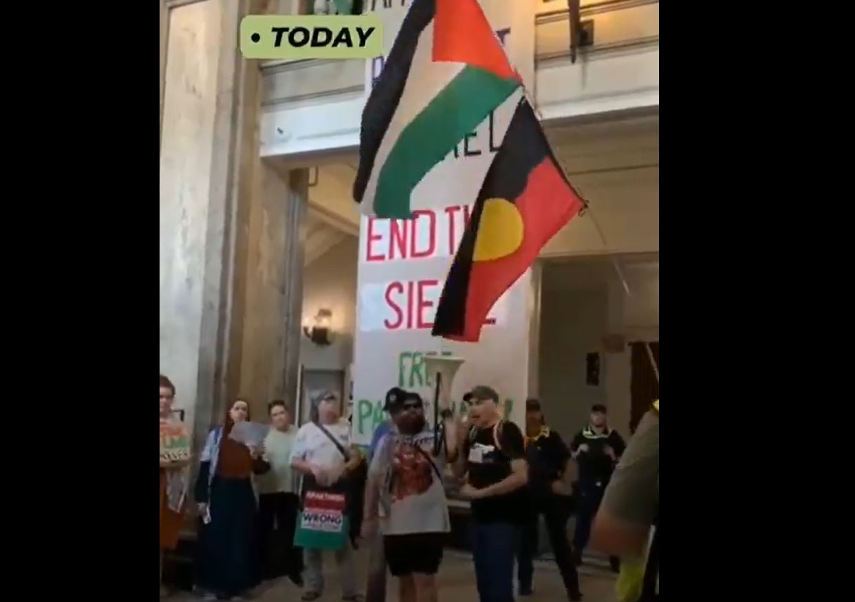 Video: Palestine supporters occupied Brisbane city hall, Australia, to protest govt complicity in Israeli genocide
