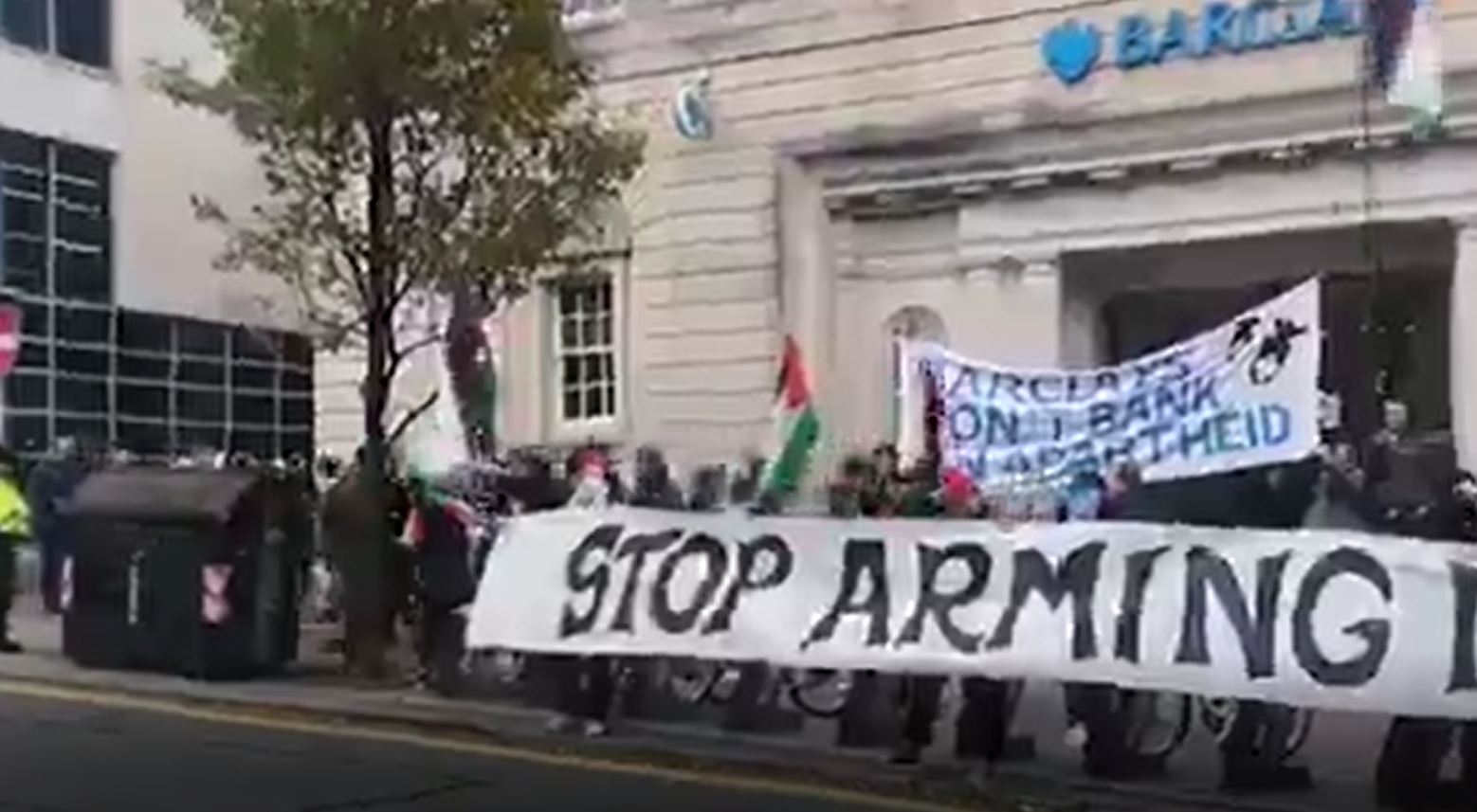 Video: Activists shut down Barclays bank demanding divest from arms companies complicit in Israel's genocide