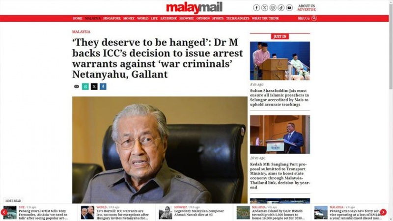  Mahathir Muhammed de İsrail ele başlarının idam edilmesini destekledi