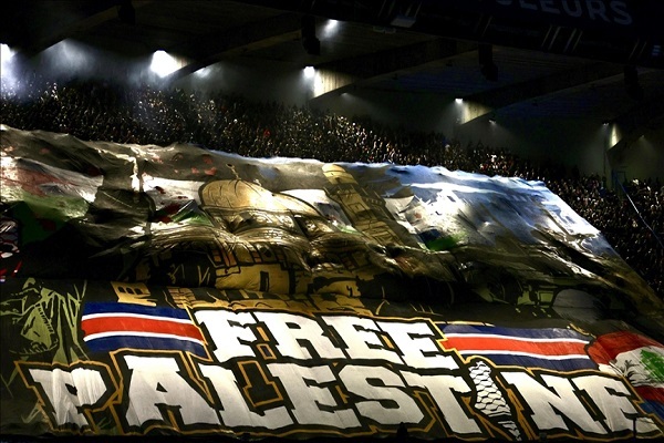 Pro-Palestine banners raised during UEFA Champions League match in Paris