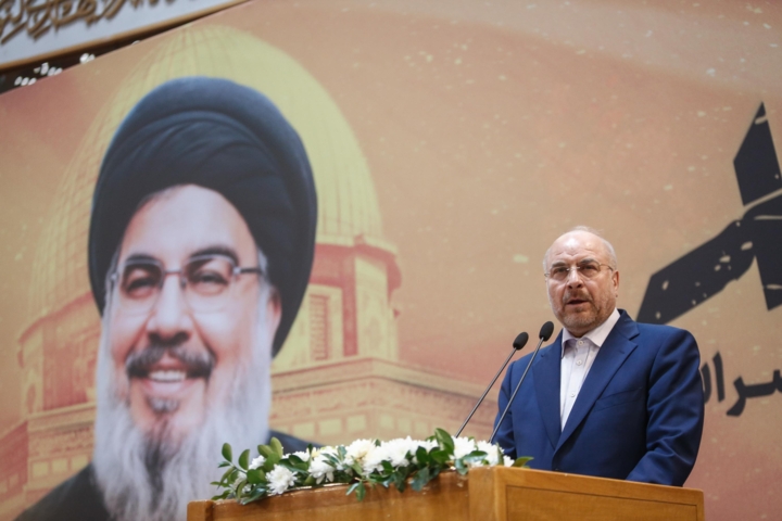 Iranian Parliament Speaker honors Martyr Nasrallah at "Maktab Nasrallah" conference