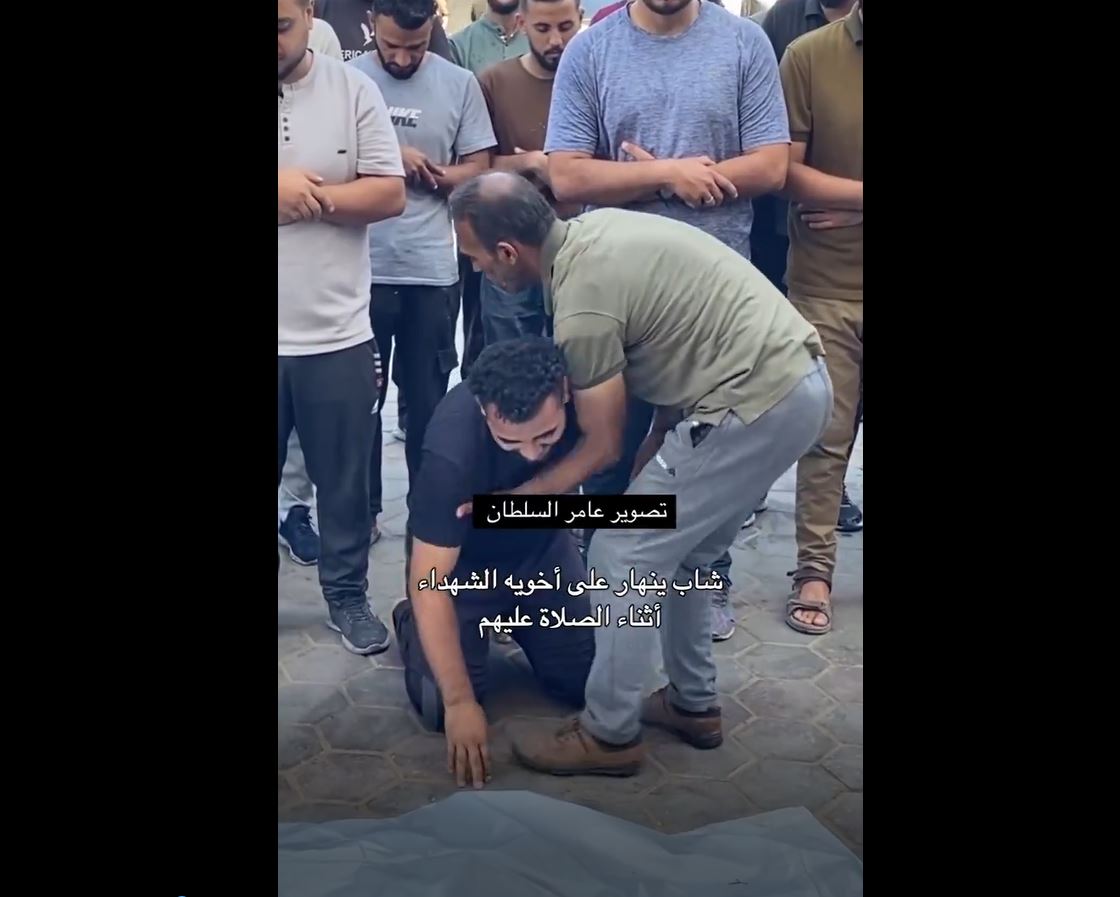 Video: Palestinian youth breaks down while praying over his two brothers martyred in northern Gaza 