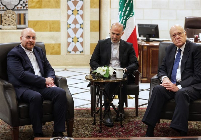  Iranian Parliament Speaker Qalibaf meets Lebanese PM in Beirut, visits Israeli-destroyed neighborhood 
