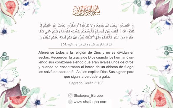 Gráfico del Corán: “Aférrense todos a la religión de Dios y no se dividan en sectas …”