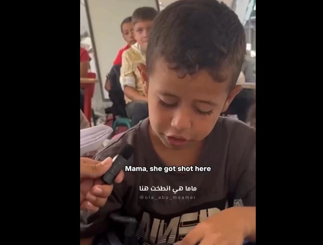 Video: Palestinian child in Gaza speaking about how his mother was executed by Israelis
