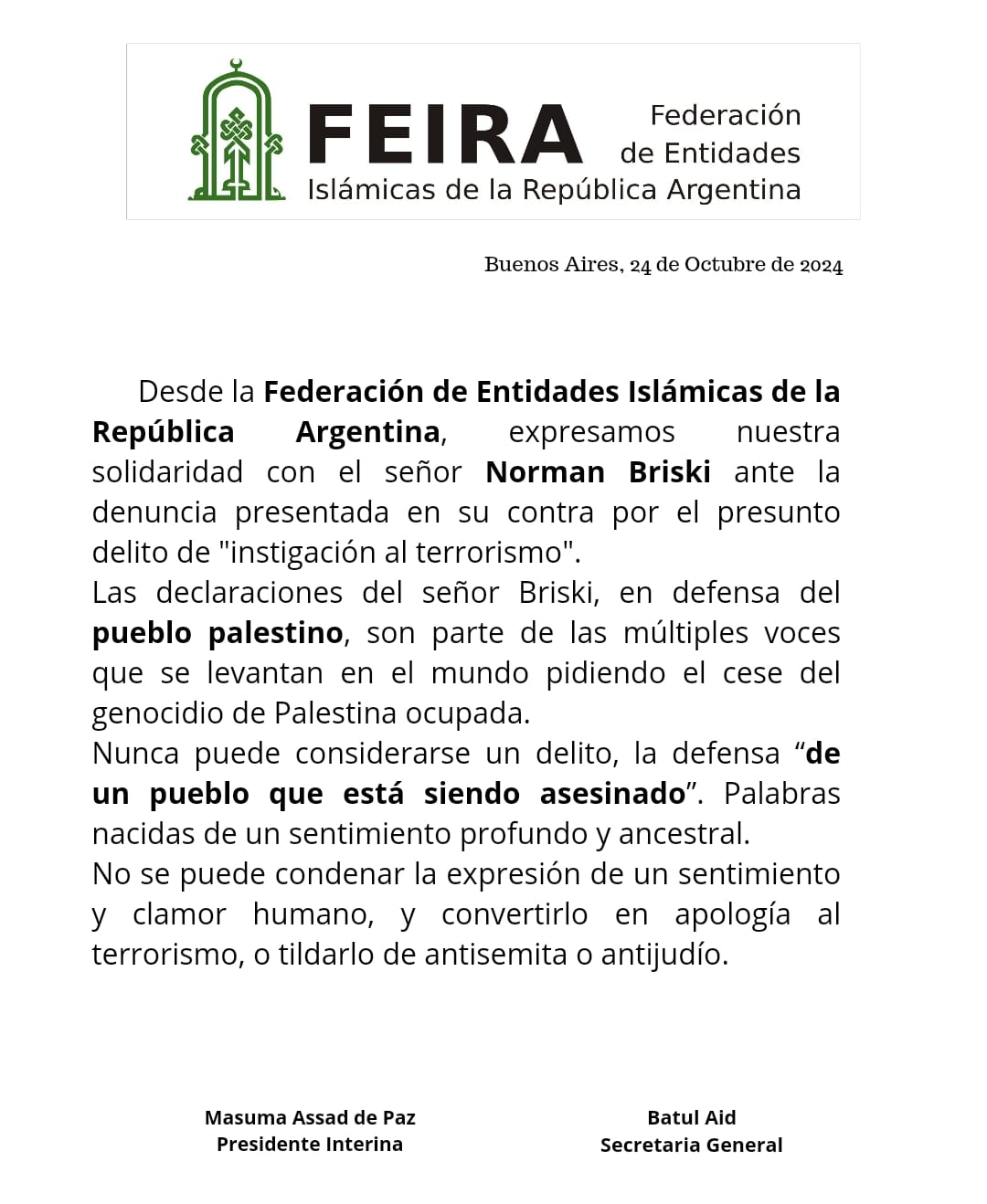 Comunicado de FEIRA en apoyo a Norman Briski Comunicado de FEIRA en apoyo a Norman Briski