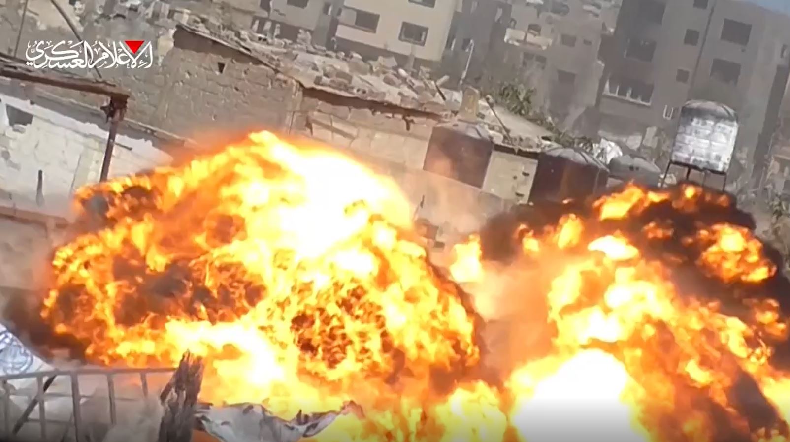 Video: A Zionist Merkava tank detonated with a "Shawaz" explosive device east of Jabalia, north Gaza 