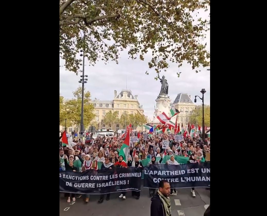 Video: Massive march in Paris, France calling for an immediate ceasefire in Gaza and Lebanon