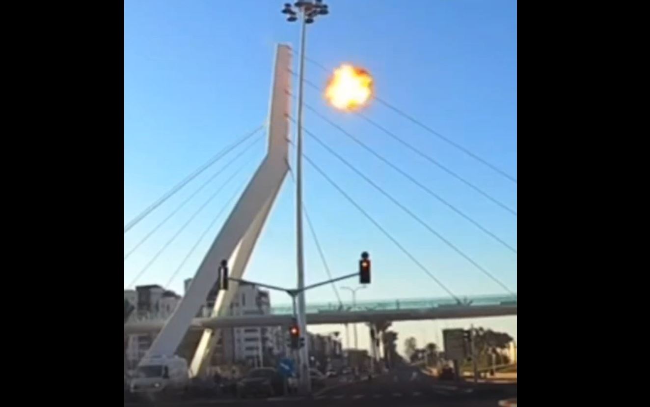 Video: Moment a drone launched from Lebanon exploded a pedestrian bridge in Nahariya