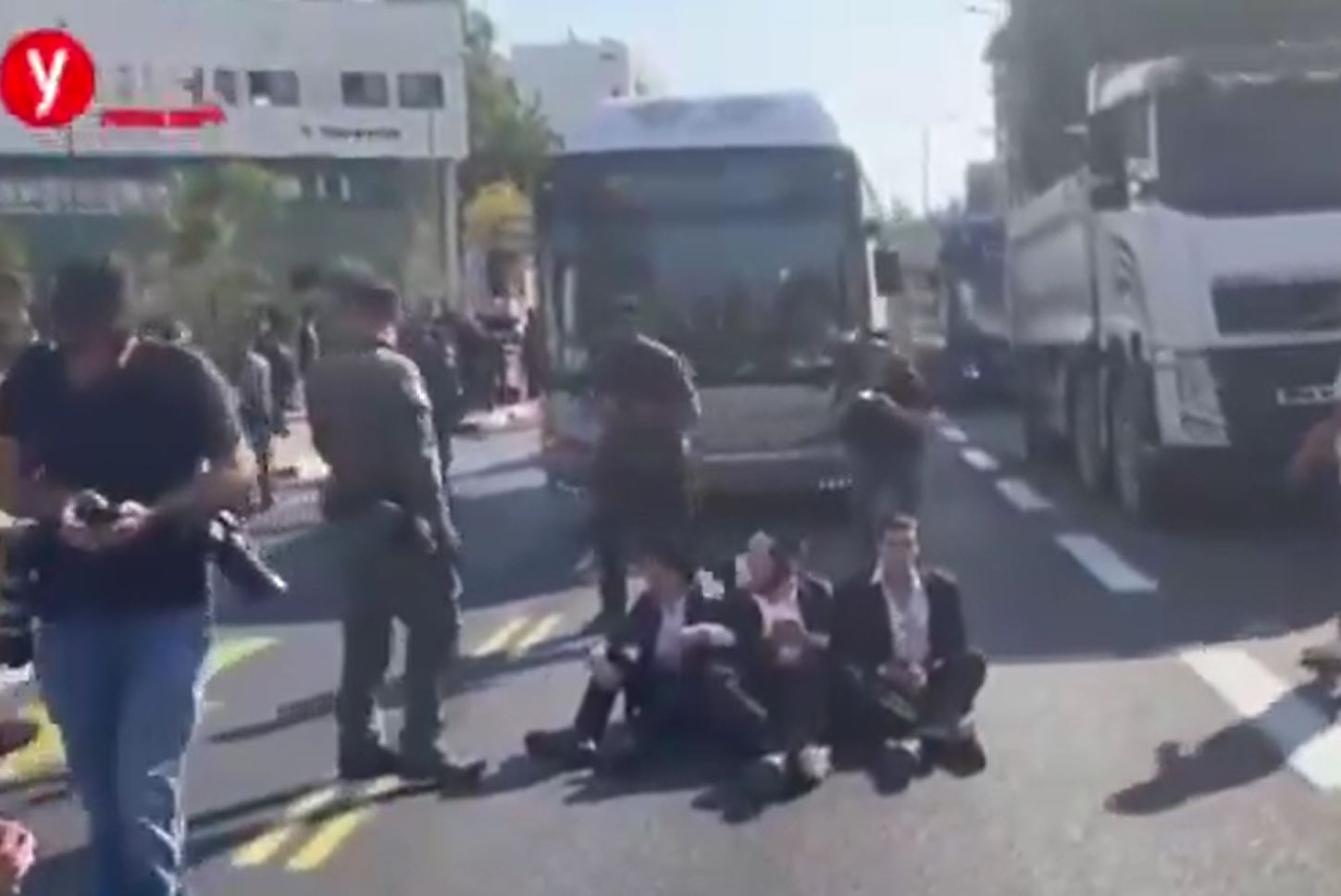 Video: Ultra orthodox Jews protesting in front of recruitment center refusing mandatory conscription 