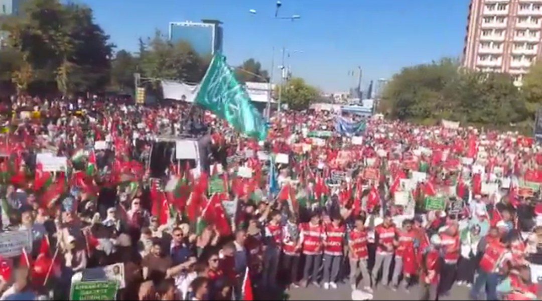 ویدیو | تظاهرات ده‌ها هزار نفر در آنکارا در بزرگداشت طوفان الاقصی