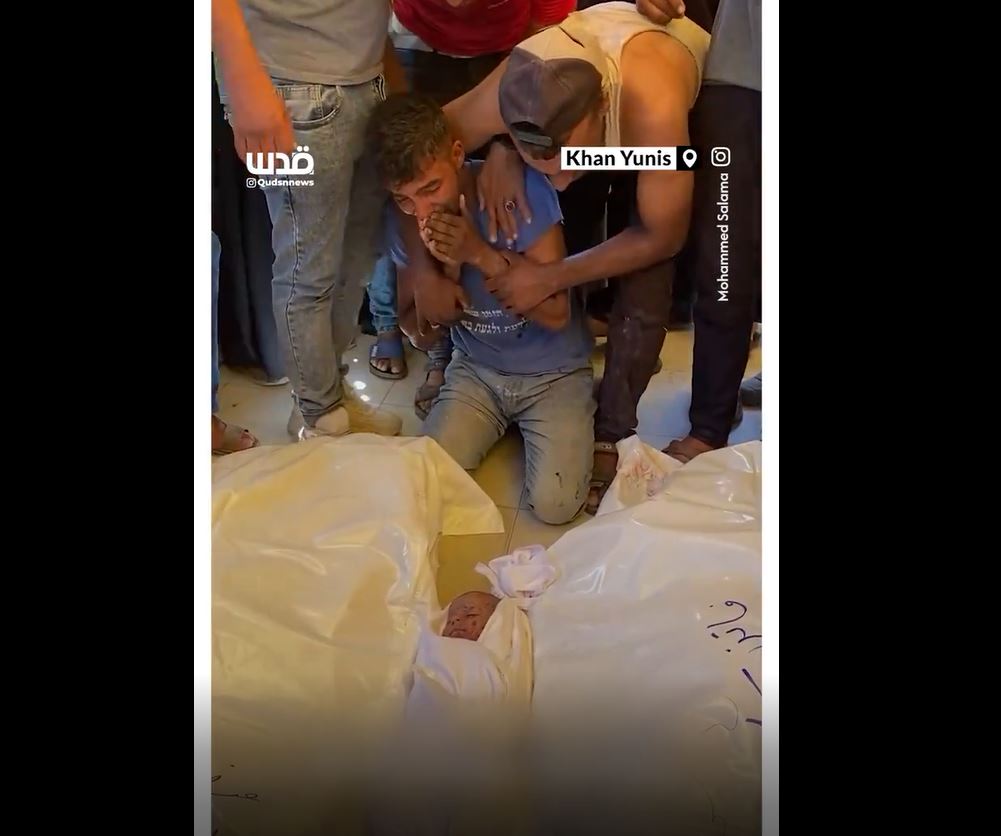 Video: A Palestinian father mourns his son, killed in Israeli airstrike in Khan Yunis, southern Gaza 