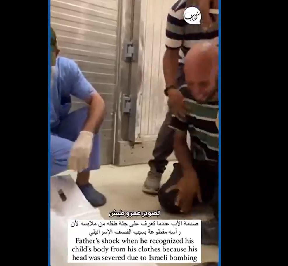 Video: A Palestinian father breaks down in shock after recognising his child’s body…