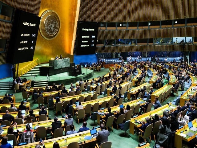 اقوام متحدہ کی جنرل اسمبلی میں فلسطین پر اسرائیلی قبضے کے خلاف قرارداد اکثریتی رائے سے منظور 
