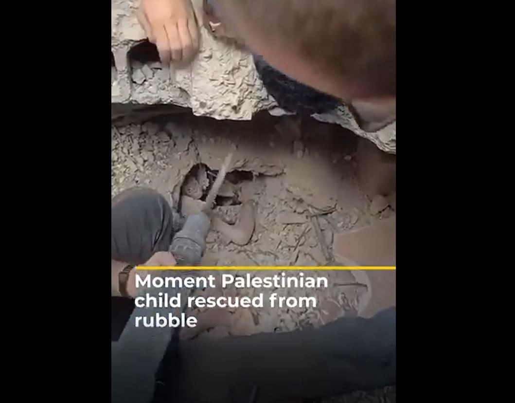 Video: Moment 6-y-o Palestinian child miraculously rescued from rubble in Gaza
