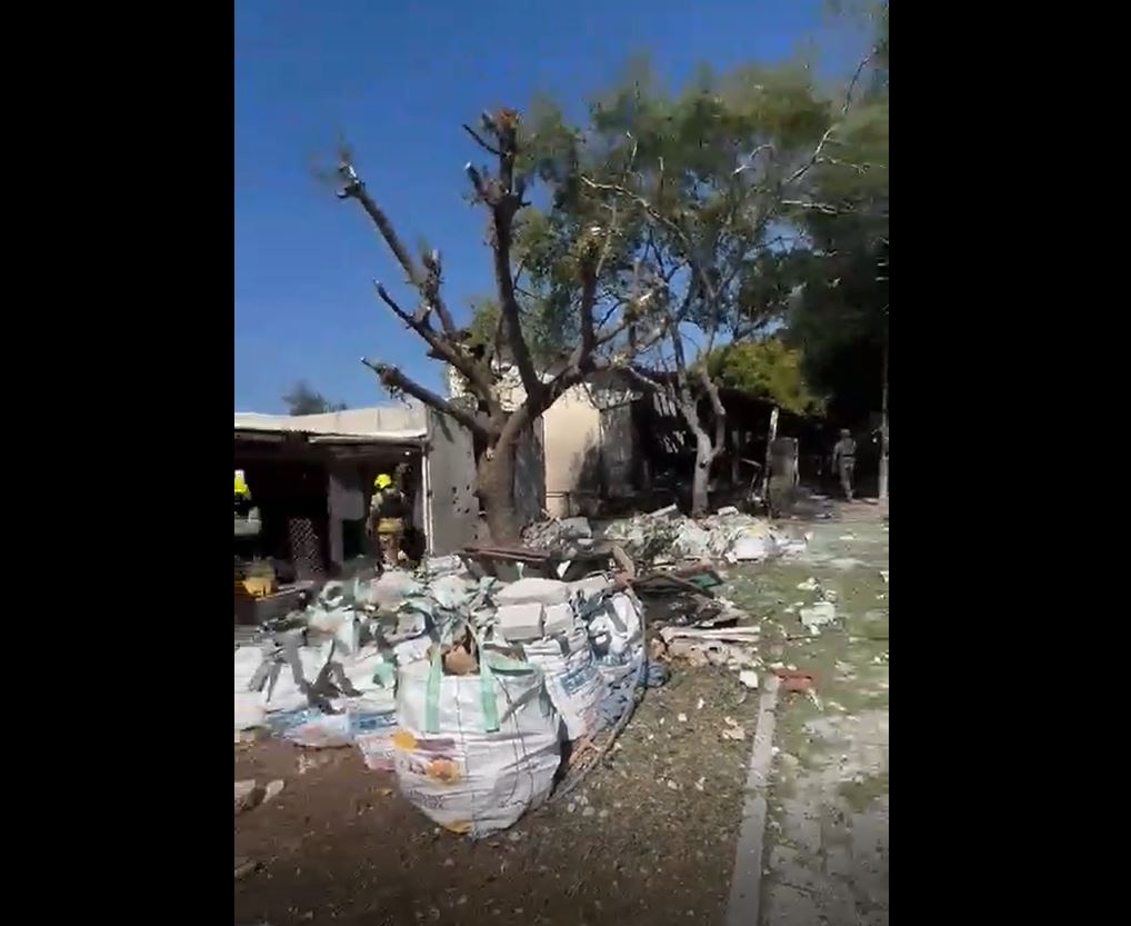 Scenes of destruction in Kibbutz Sa'ar in northern occupied Palestine after rockets fell from Lebanon