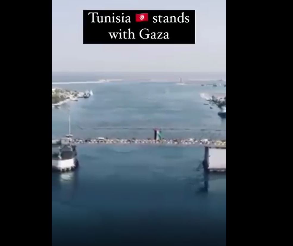 Video: A Palestinian flag unfurled over Bizerte Bridge in Tunisia in solidarity with Palestinian people