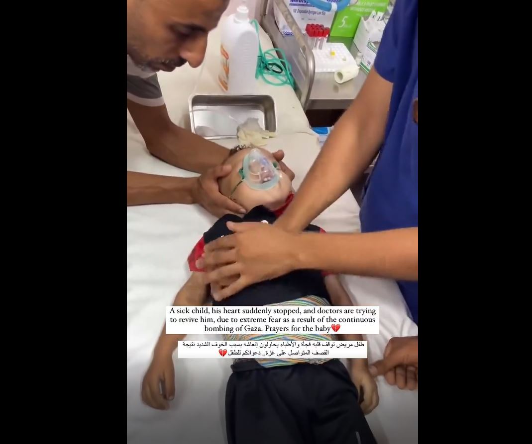 Video: Palestinian child from Gaza dies as his heart stops due to panic attack of Israeli bombardment