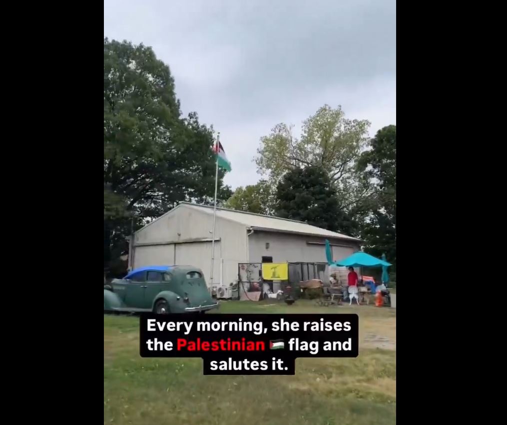 Video: A couple in Texas proudly raises Palestinian and Hezbollah flags on their property every morning