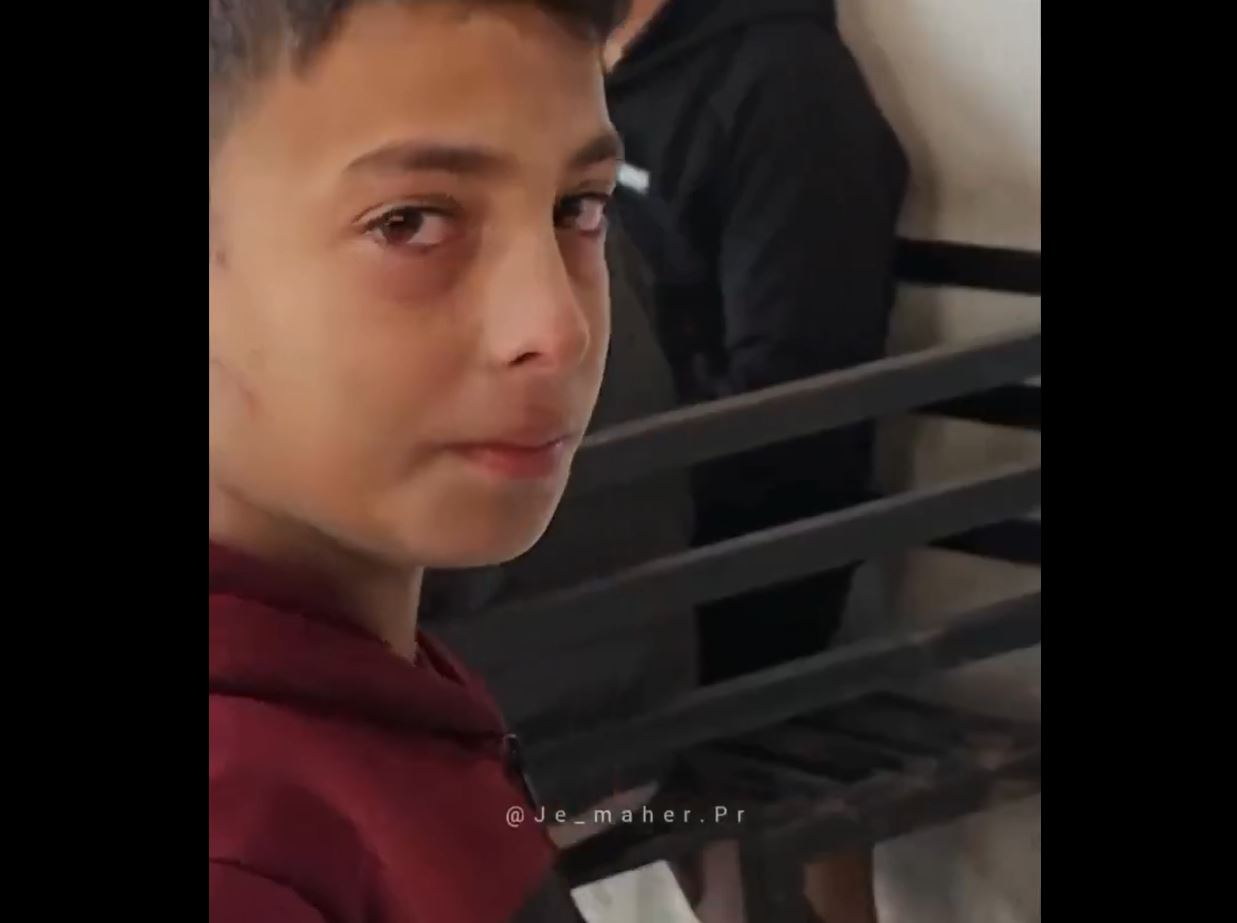 Video: A Palestinian child cries over tragic loss of his family martyred due to Israeli airstrikes in Gaza 