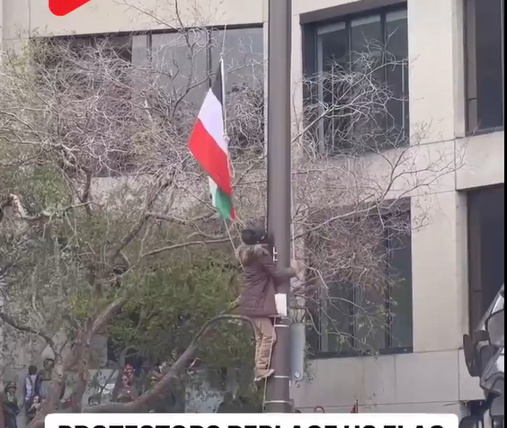 Video: Tearing down US flag and raising Palestinian flag in San Francisco