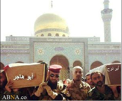 تشییع پیکرهای شهید ابوهاجر و شهید ابونوح در حرم حضرت زینب(س) + تصاویر