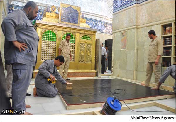 آغاز کار نصب ضریح ابراهیم مجاب(ع) در کربلای معلی + تصاویر