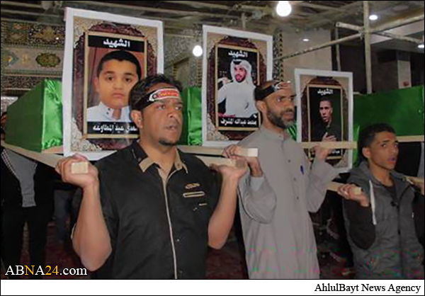 تشییع نمادین شهدای الاحساء در حرم امام حسین(ع) + عکس