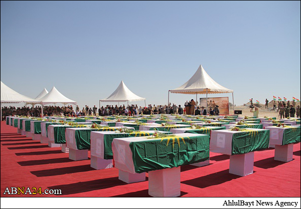 تشییع بقایای پیکر ۶۷ ایزدی قتل عام شده‌ توسط داعش + تصاویر