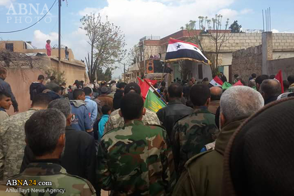 تشییع پیکرهای دو رزمنده شیعه سوری در شهر شیعه نشین فوعه + عکس