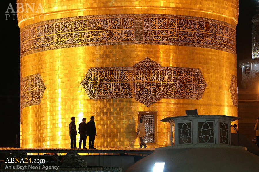 گنبد منور حرم مطهر رضوی غبارروبی و شست‌وشو داده شد 