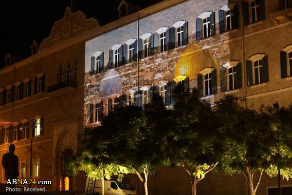 ساختمان نخست وزیری لبنان و مسجد محمد الامین به عکس مسجد الاقصی مزین شد + تصاویر