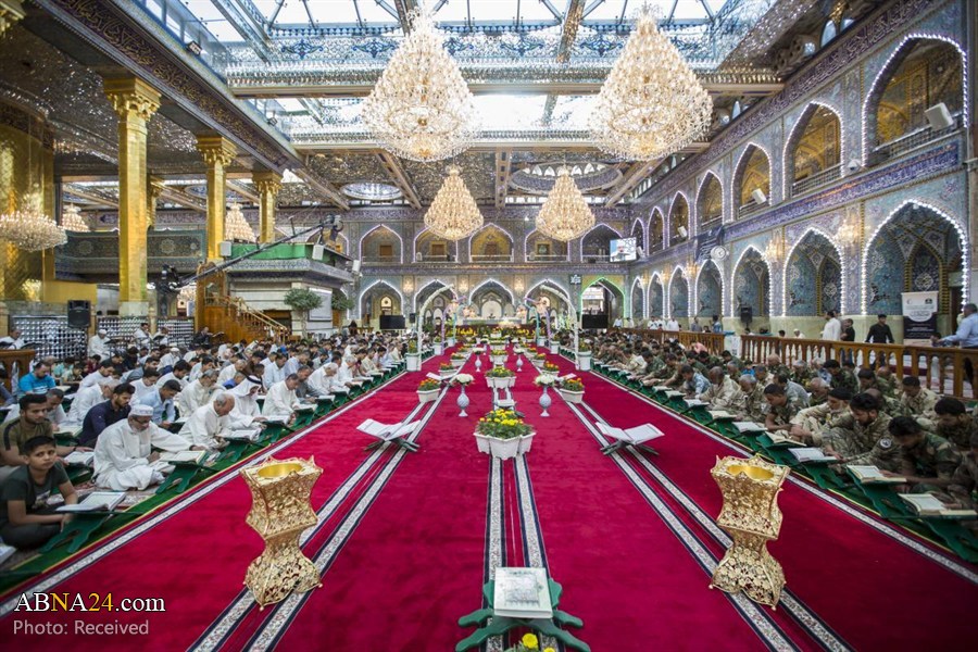 قرائت دسته‌جمعی قرآن در ماه رمضان در صحن حرم حضرت ابوالفضل(ع) + تصاویر
