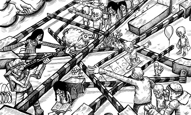 کاریکاتور/ مراکز ایست و بازرسی و تقسیم زمین در اراضی اشغالی فلسطین