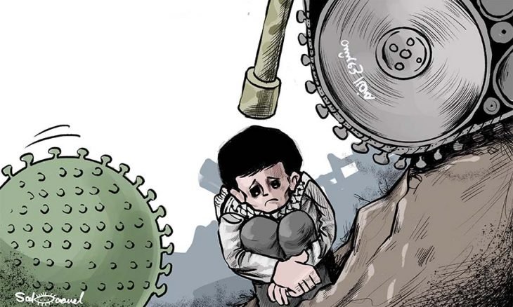 کاریکاتور/ درگیری فلسطینی‌ها با طرح الحاق و بیماری کرونا