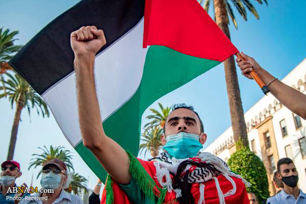 تجمع مراکشی‌ها در محکومیت خیانت امارات و بحرین به مساله فلسطین + تصاویر