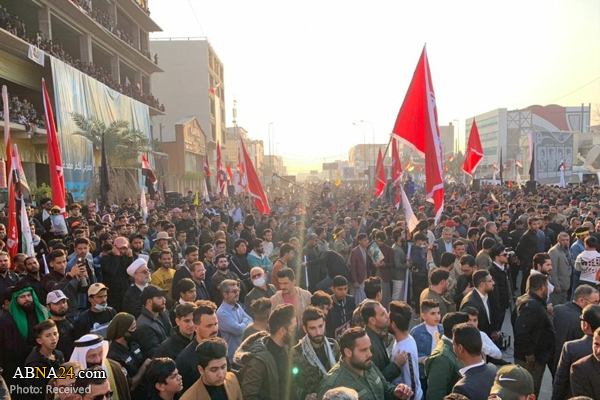 تجمع بزرگ مردم بصره در نخستین سالگرد شهادت سردار سلیمانی + عکس