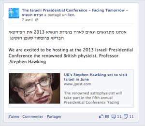 Stephen Hawking, scientifique de renom, boycotte Israël