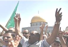 Worshipers stage a march in Al Aqsa Mosque in protest at its desecration